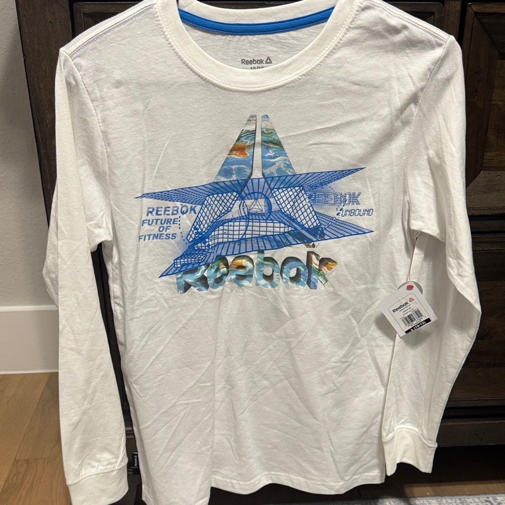Reebok Kids White and Blue Graphic Long Sleeve Tee
